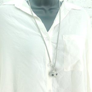 Womens Silver Popcorn Chain Lobster Owl Rhinestone Fashion Pendent Necklace